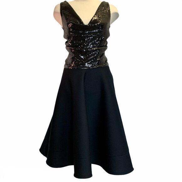 Donna Karan black sequin Bodice Flare Dress Sz 10 - Picture 2 of 15